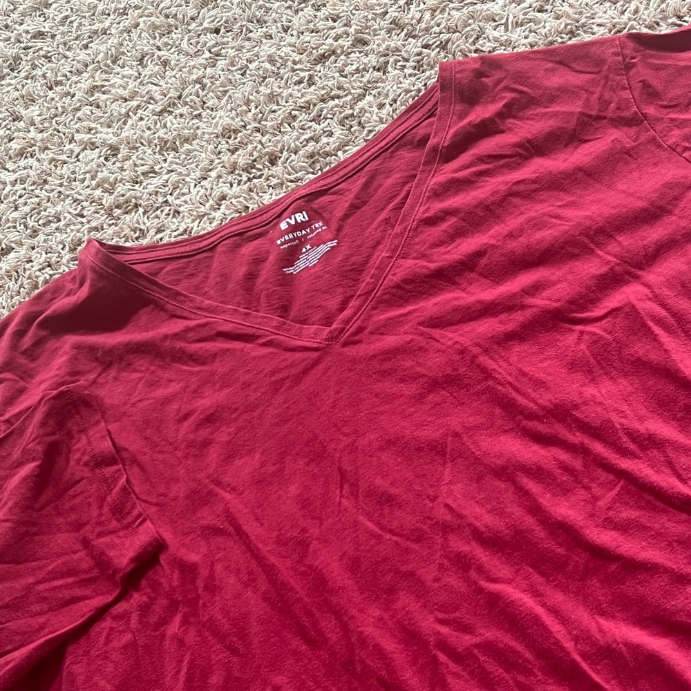 EVRI Everyday Tee Burgundy Red V-Neck 3/4 Sleeve Relaxed Fit Top Womens 4X